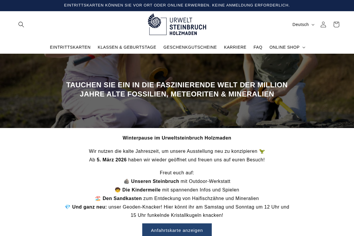 Urweltsteinbruch Holzmaden homepage screenshot