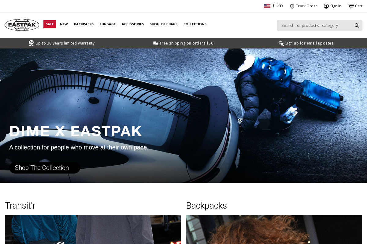 Eastpak homepage screenshot