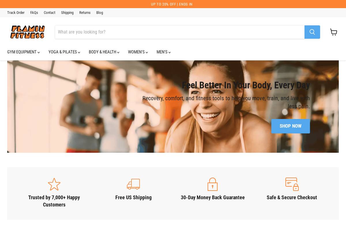 us.flaminfitness.com homepage screenshot
