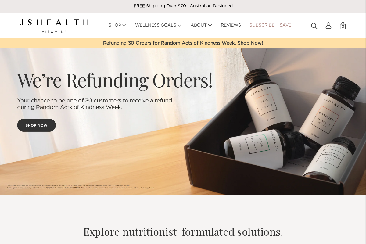 JSHealth Vitamins US homepage screenshot