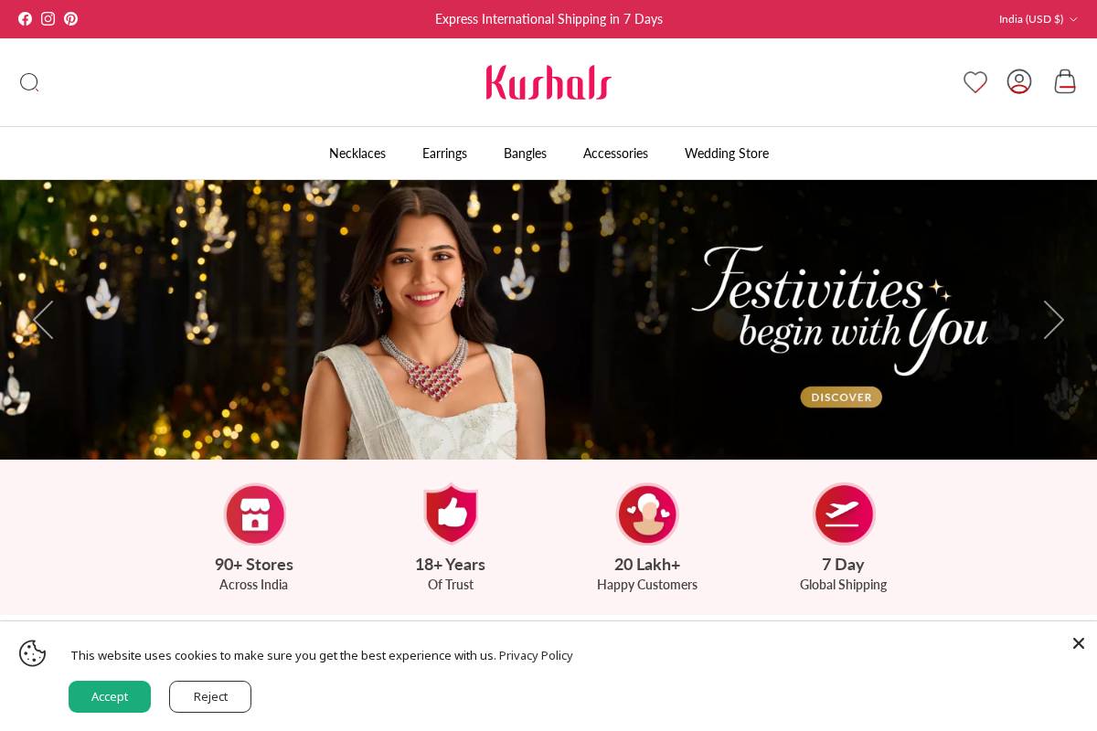 us.kushals.com homepage screenshot