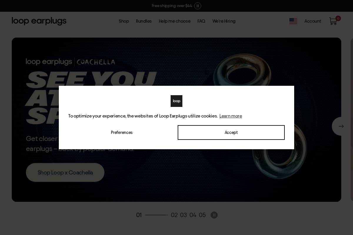 us.loopearplugs.com homepage screenshot