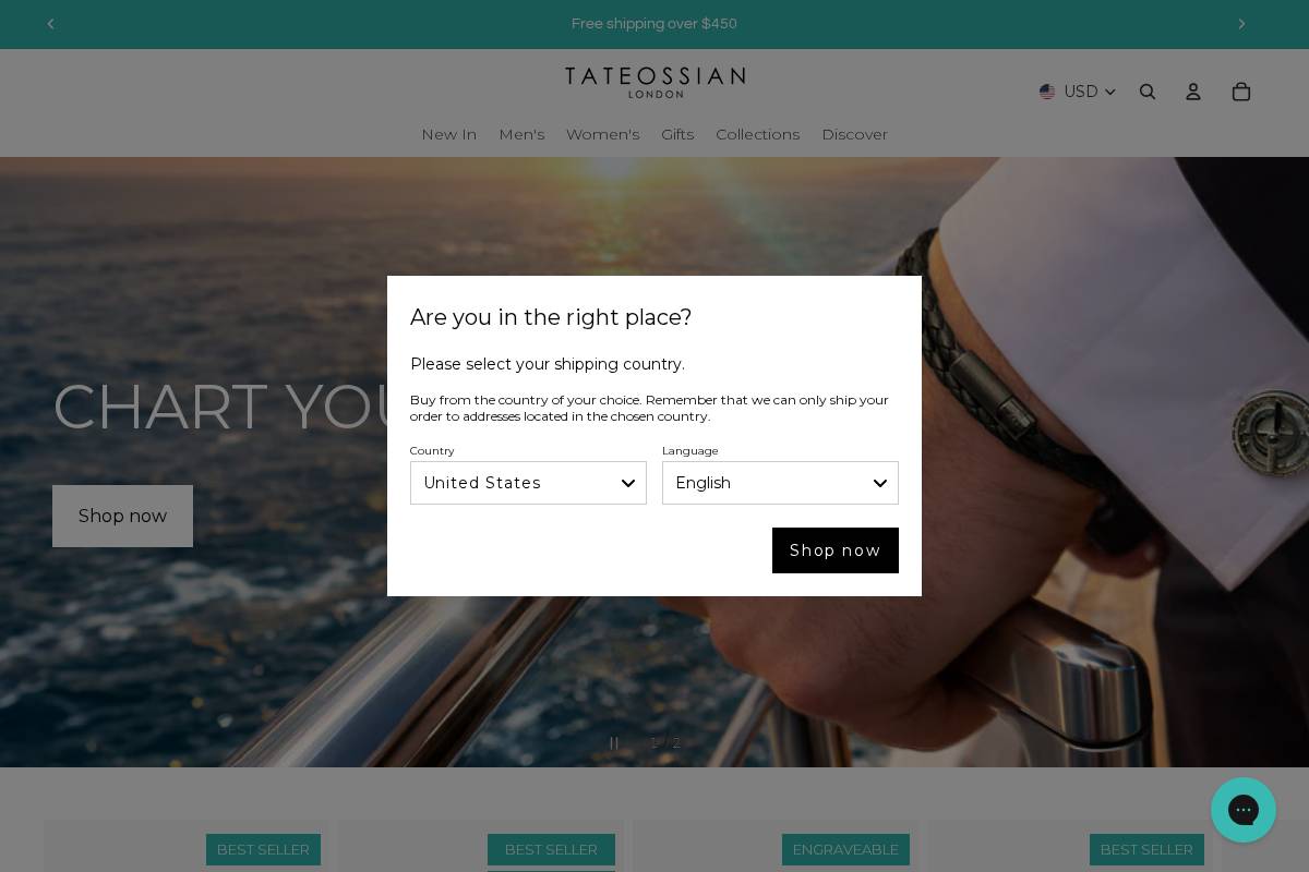 us.tateossian.com homepage screenshot