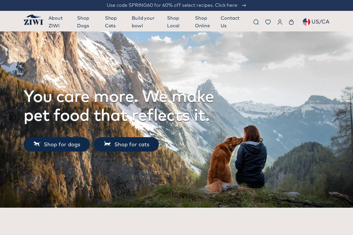us.ziwipets.com homepage screenshot