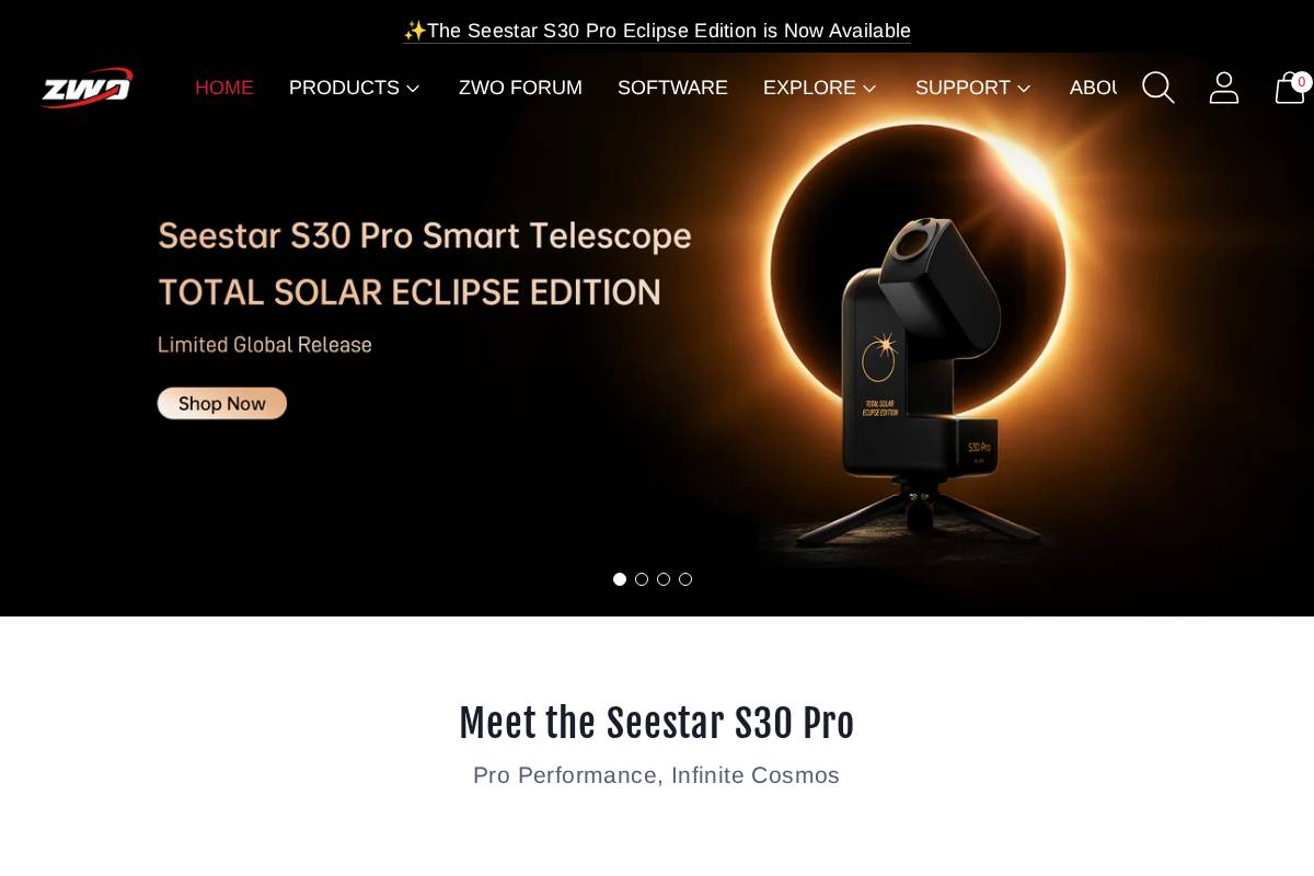 us.zwoastro.com homepage screenshot