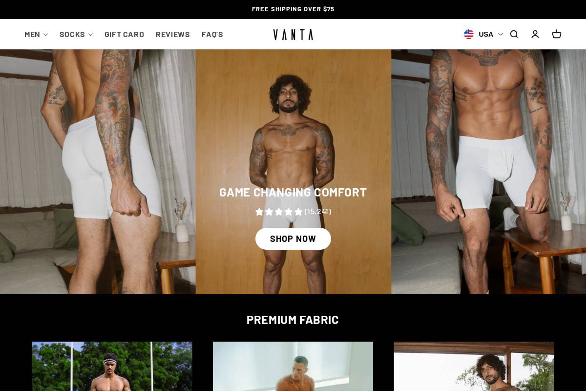usa.vanta.store homepage screenshot