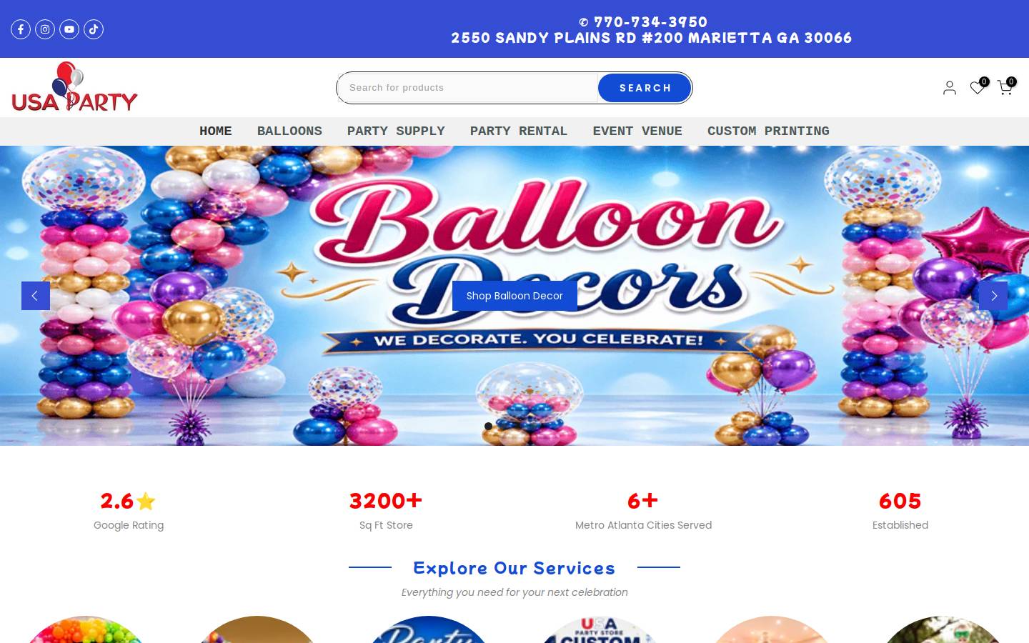 usapartystore.com homepage screenshot