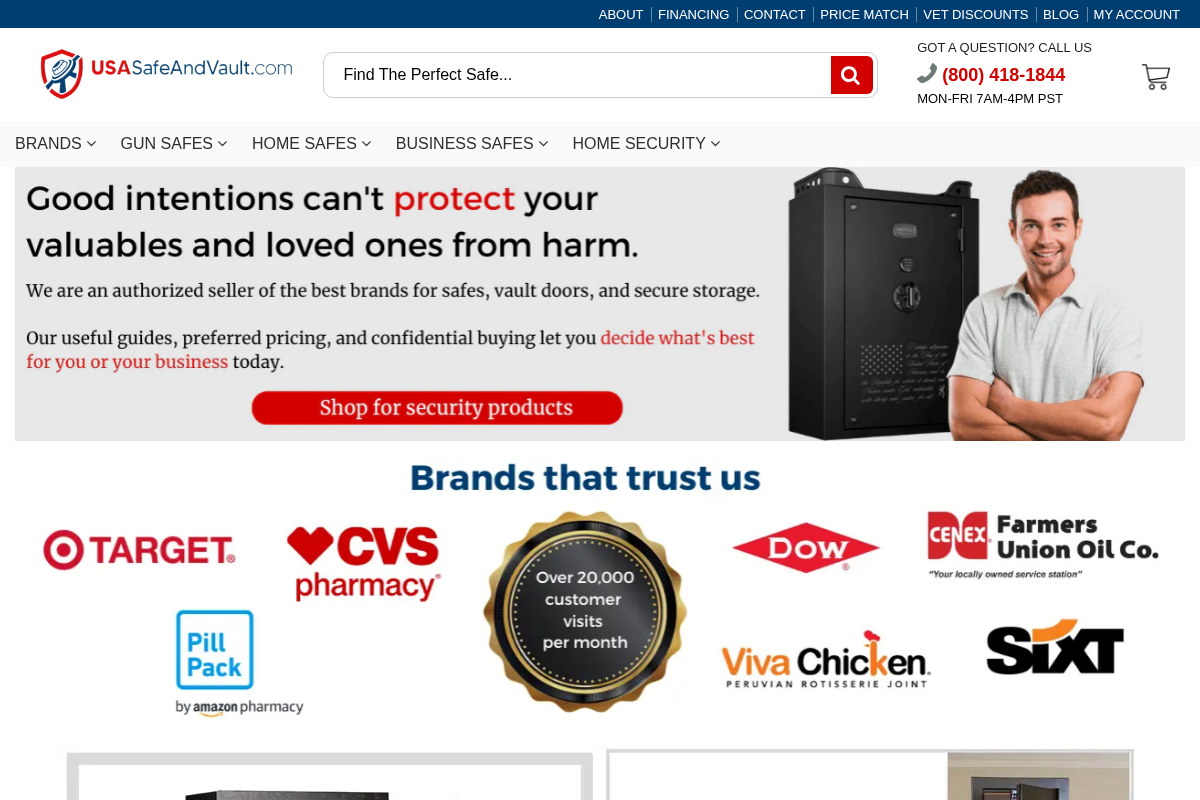 Usasafeandvault homepage screenshot