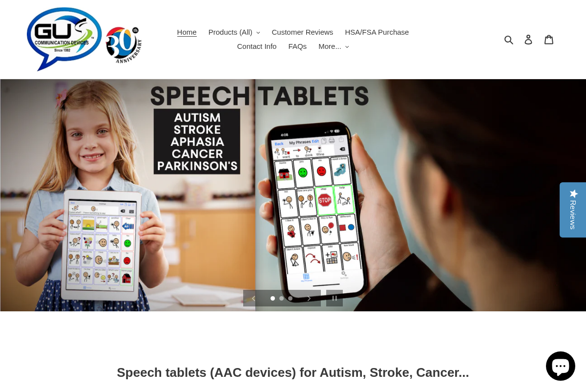 Speech Tablets by Gus Communication Devices homepage screenshot