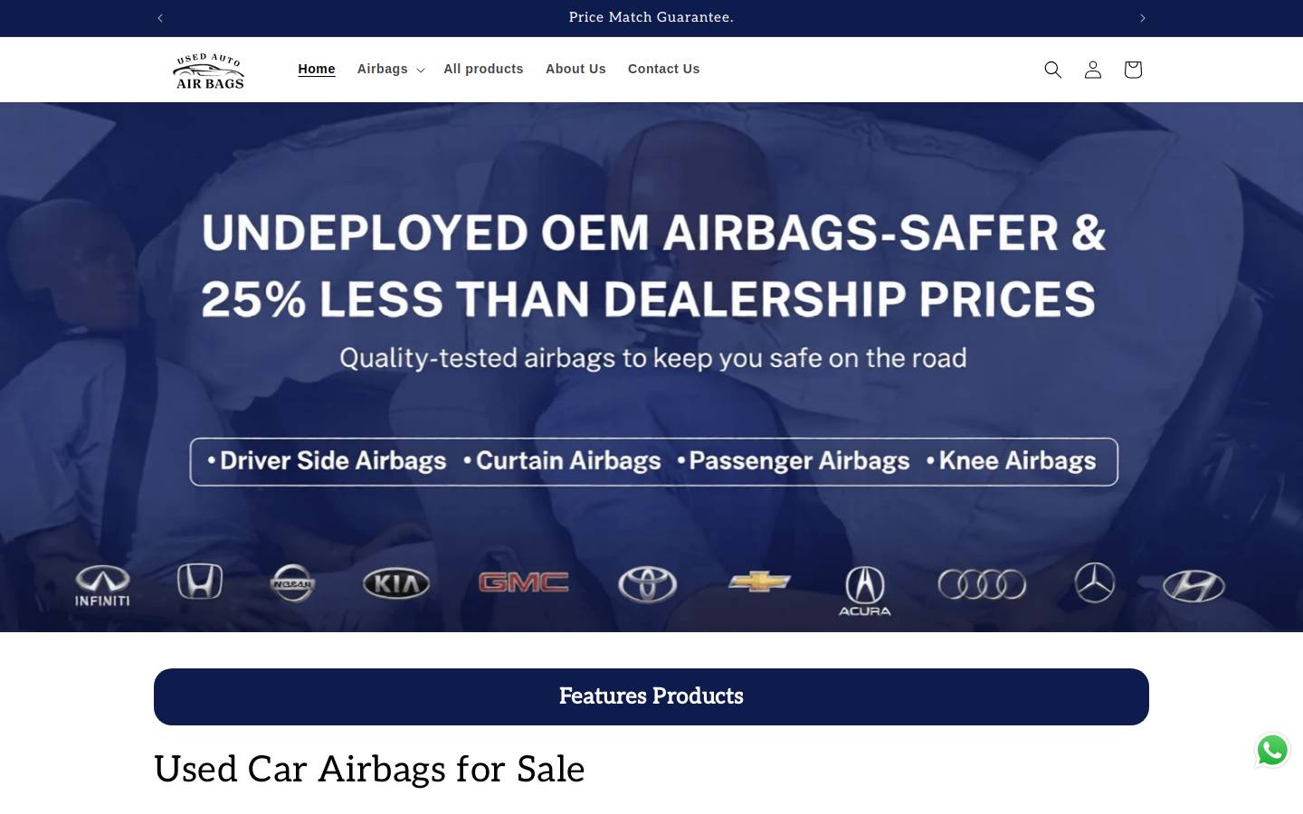 Used Auto Airbags homepage screenshot