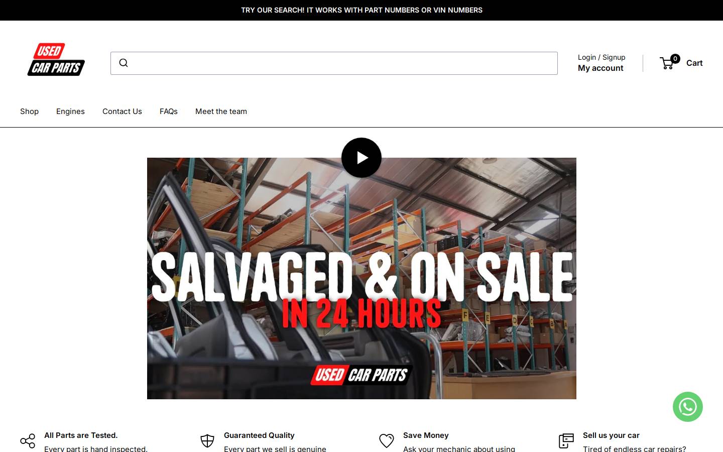 usedcarparts.co.za homepage screenshot