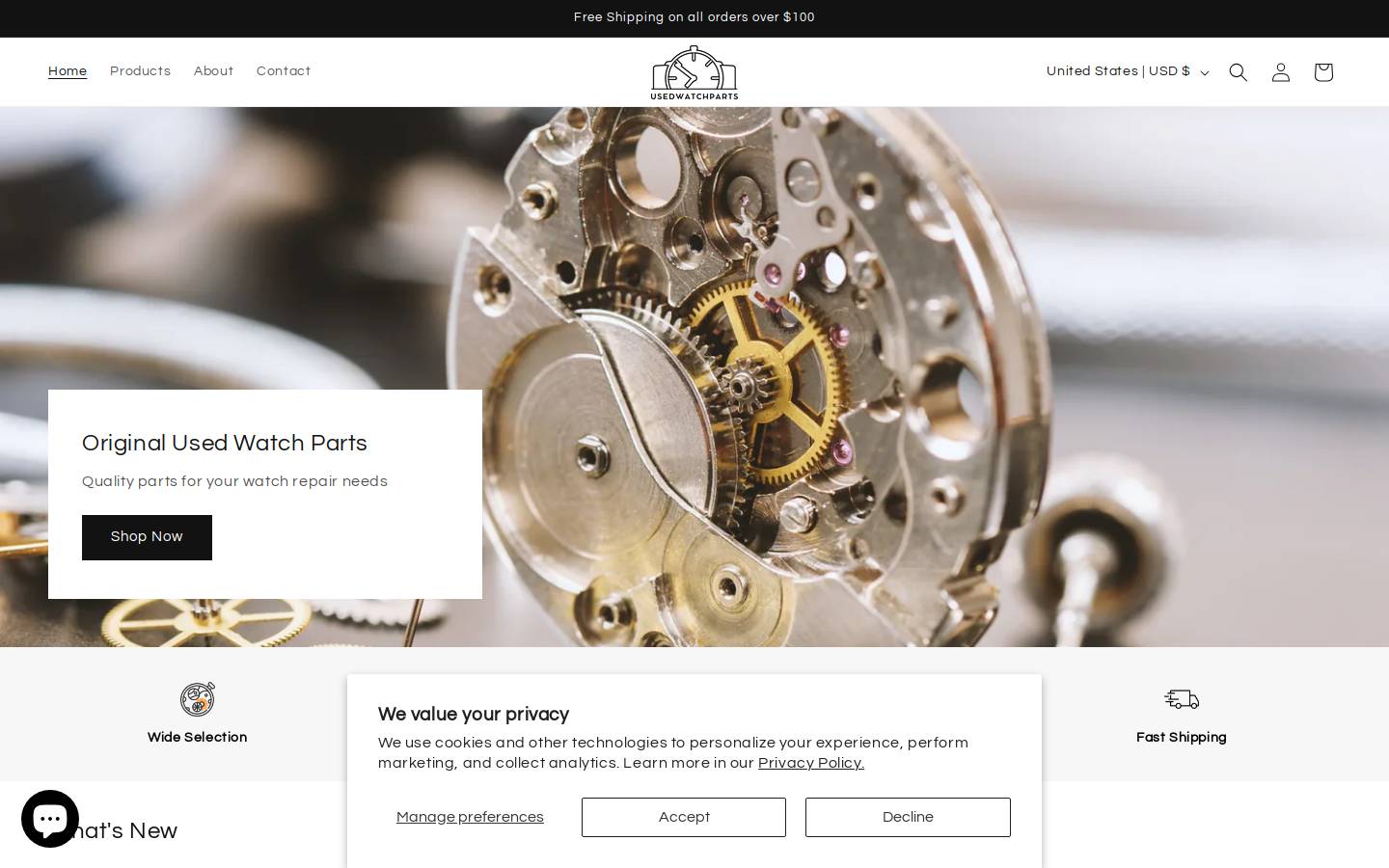usedwatchparts.com homepage screenshot