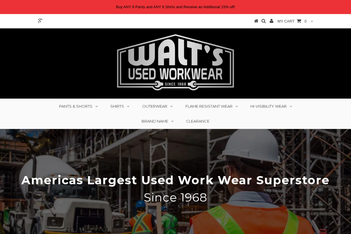 Walt's Wholesale Clothing homepage screenshot