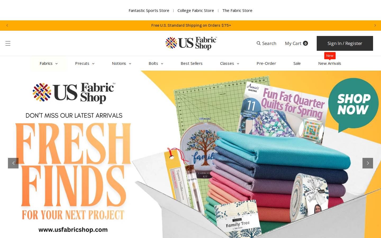 usfabricshop.com homepage screenshot