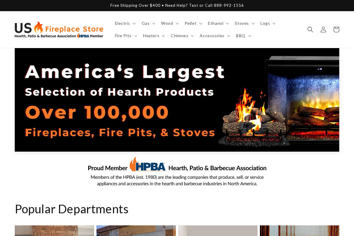 US Fireplace Store homepage screenshot