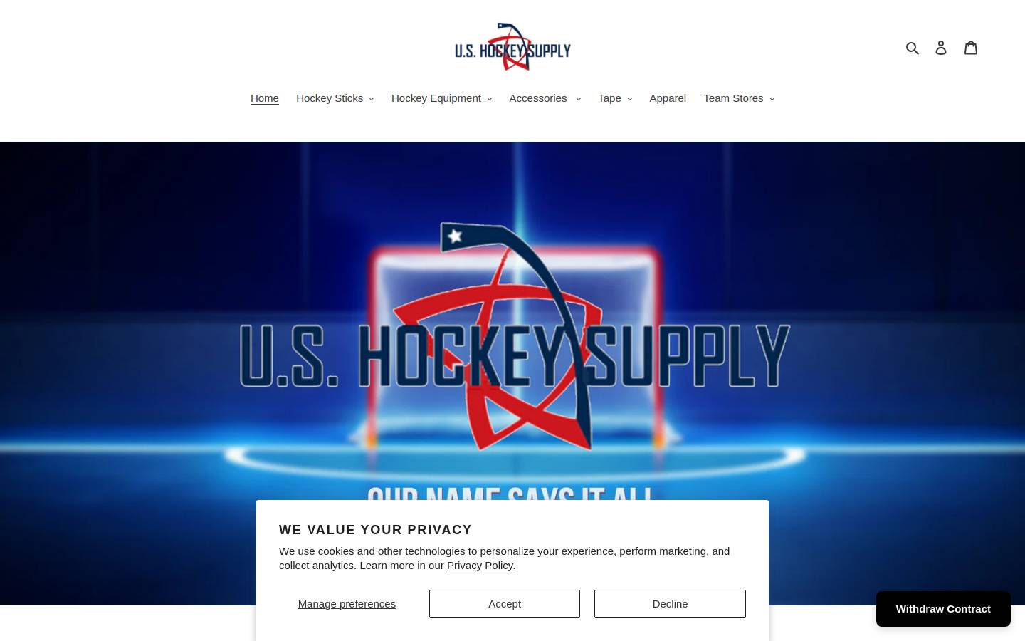 ushockeysupply.com homepage screenshot