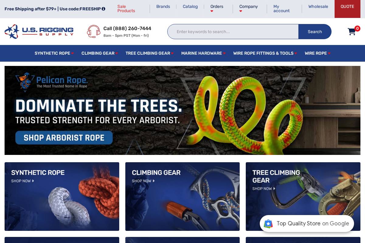 US Rigging Supply homepage screenshot