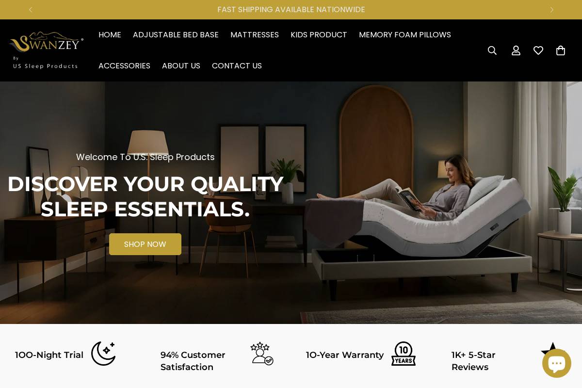 ussleepproducts.com homepage screenshot