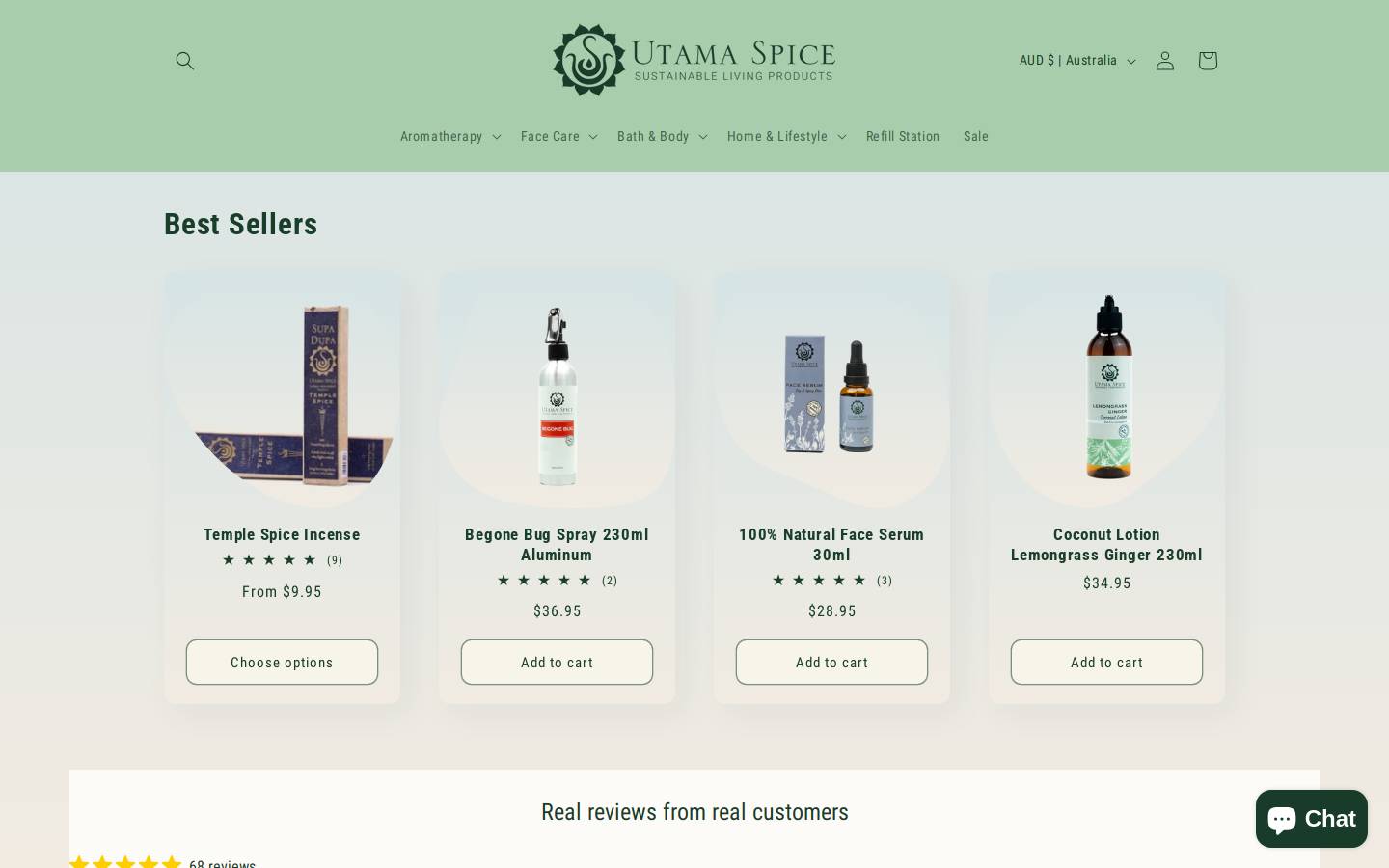 utamaspice.com.au homepage screenshot