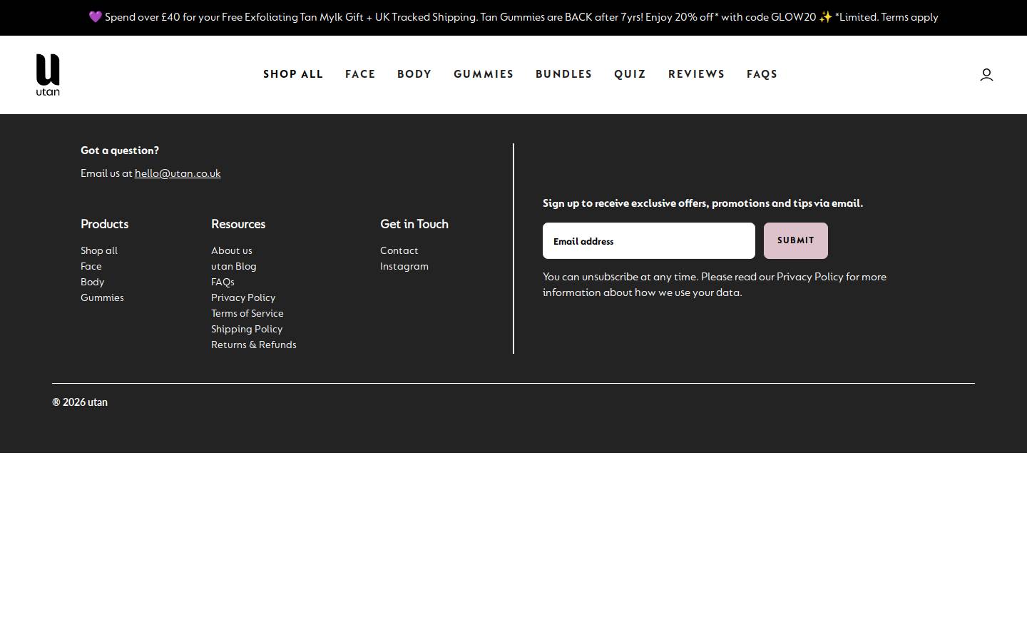 utan homepage screenshot