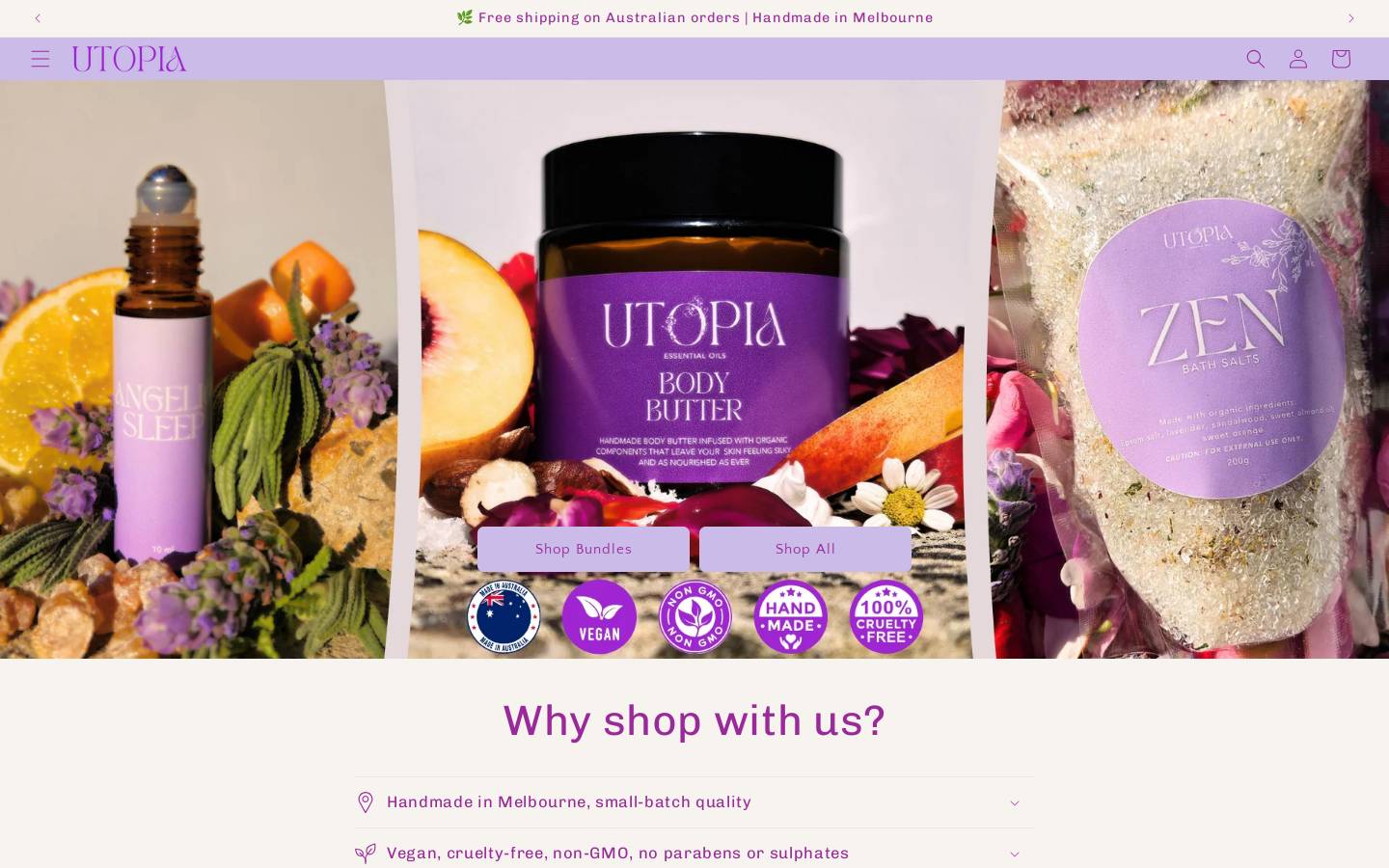 utopiaoils.com.au homepage screenshot