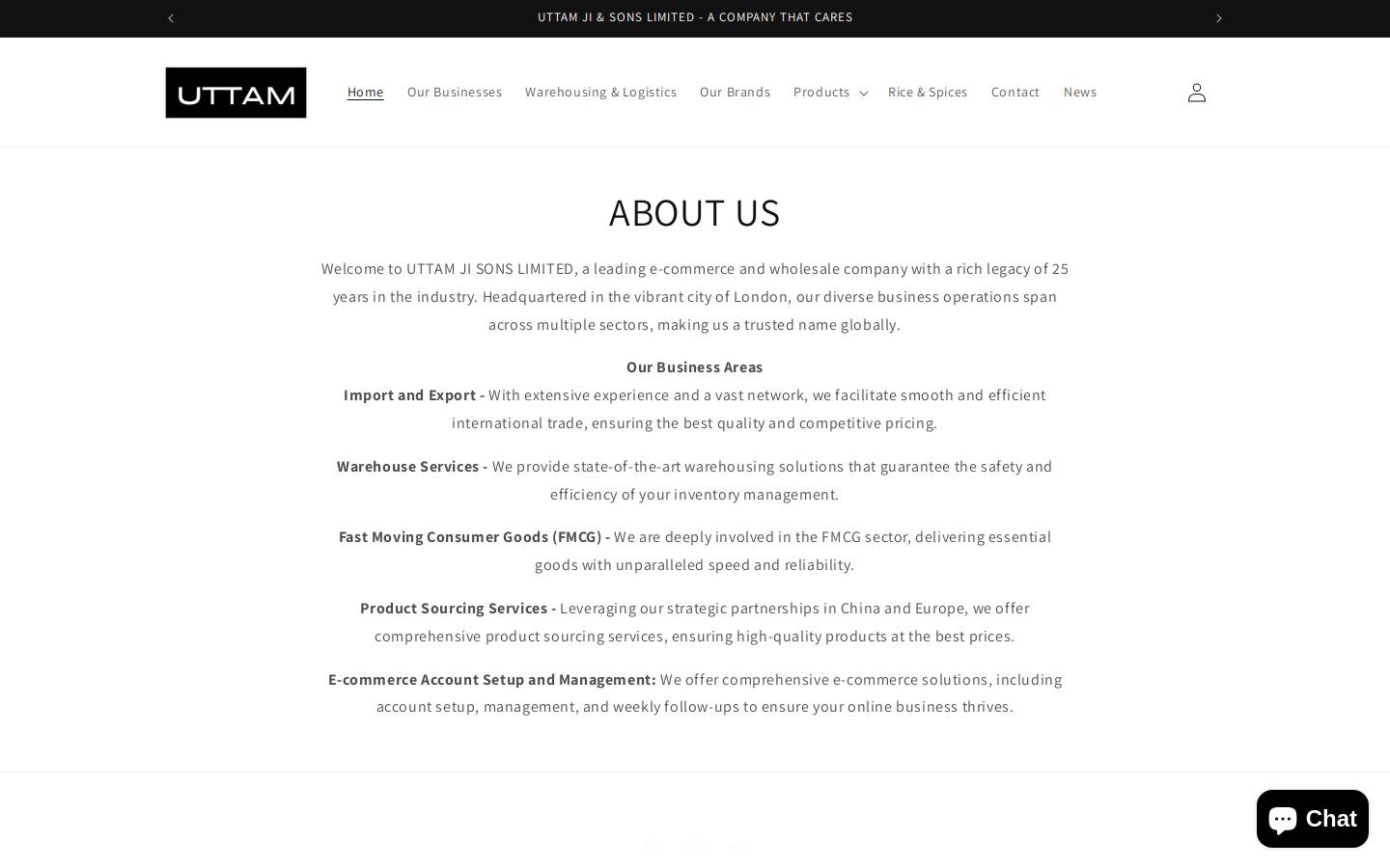 UTTAM JI & SONS LIMITED homepage screenshot