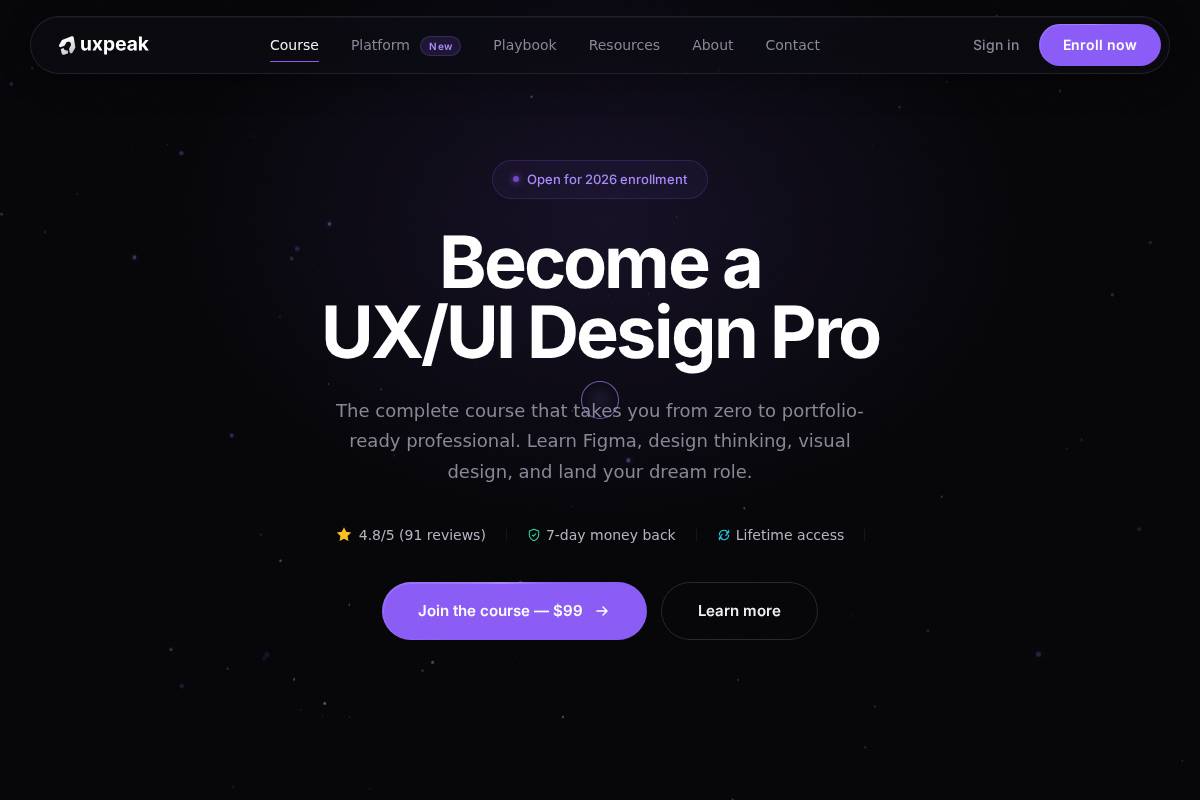 Uxpeak homepage screenshot