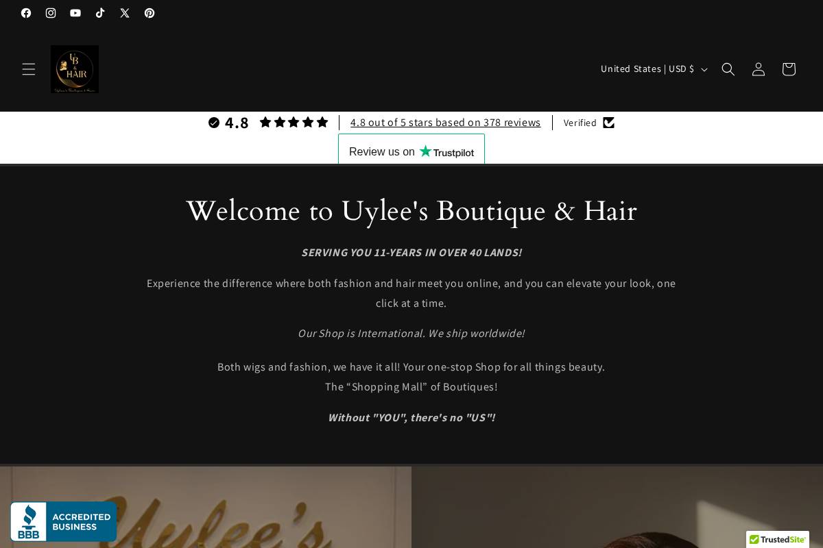 Uylee’s Boutique ® homepage screenshot