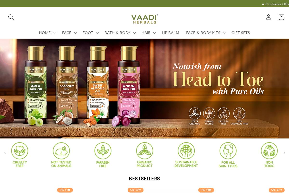vaadiherbals.in homepage screenshot