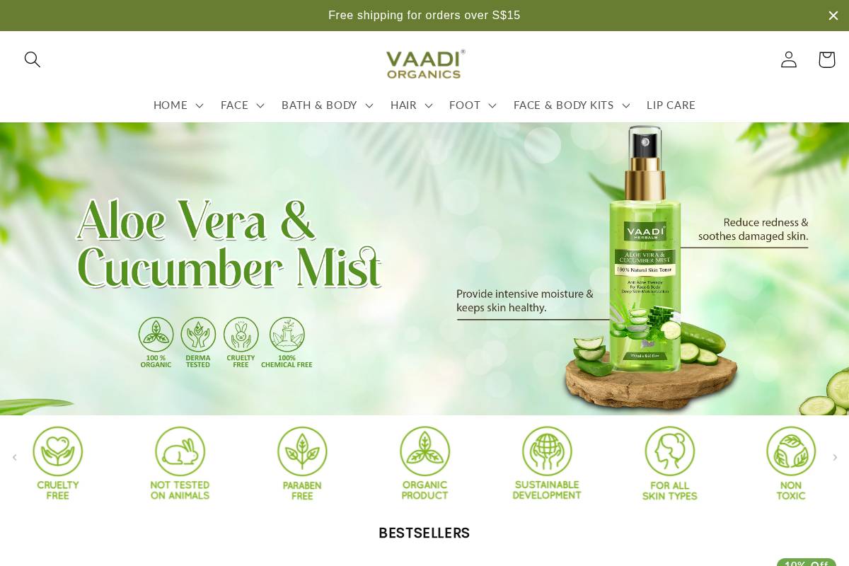 vaadiorganics.sg homepage screenshot