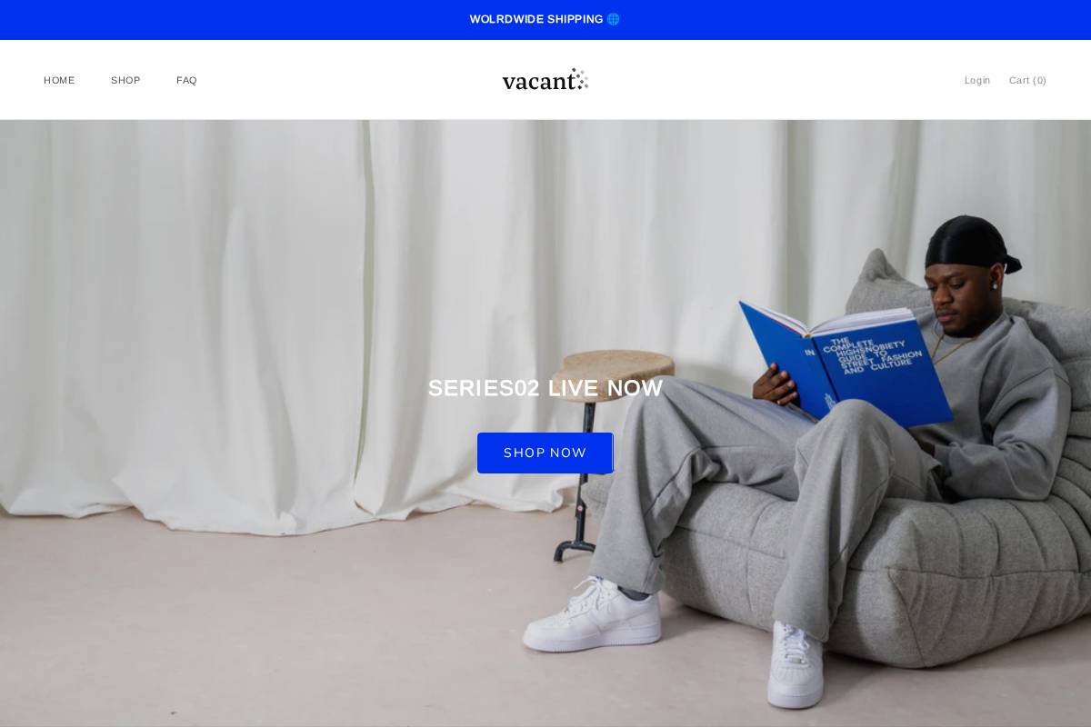 Vacantwear homepage screenshot