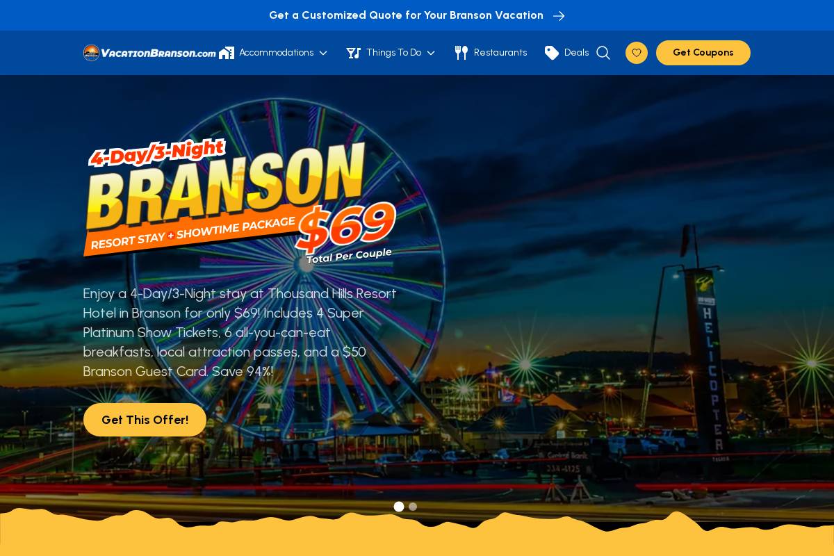 vacationbranson.com homepage screenshot