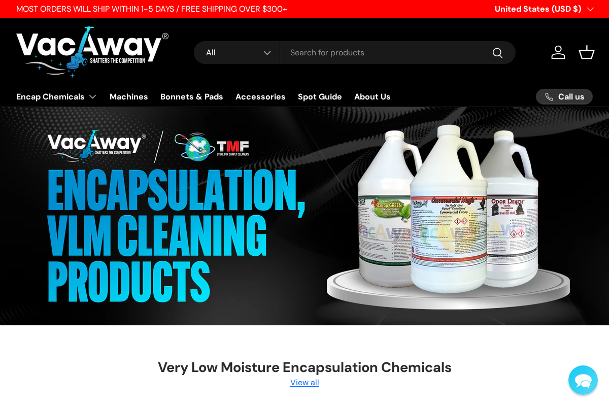 VacAway VLM Encapsulation Store Cleaning Chemicals homepage screenshot