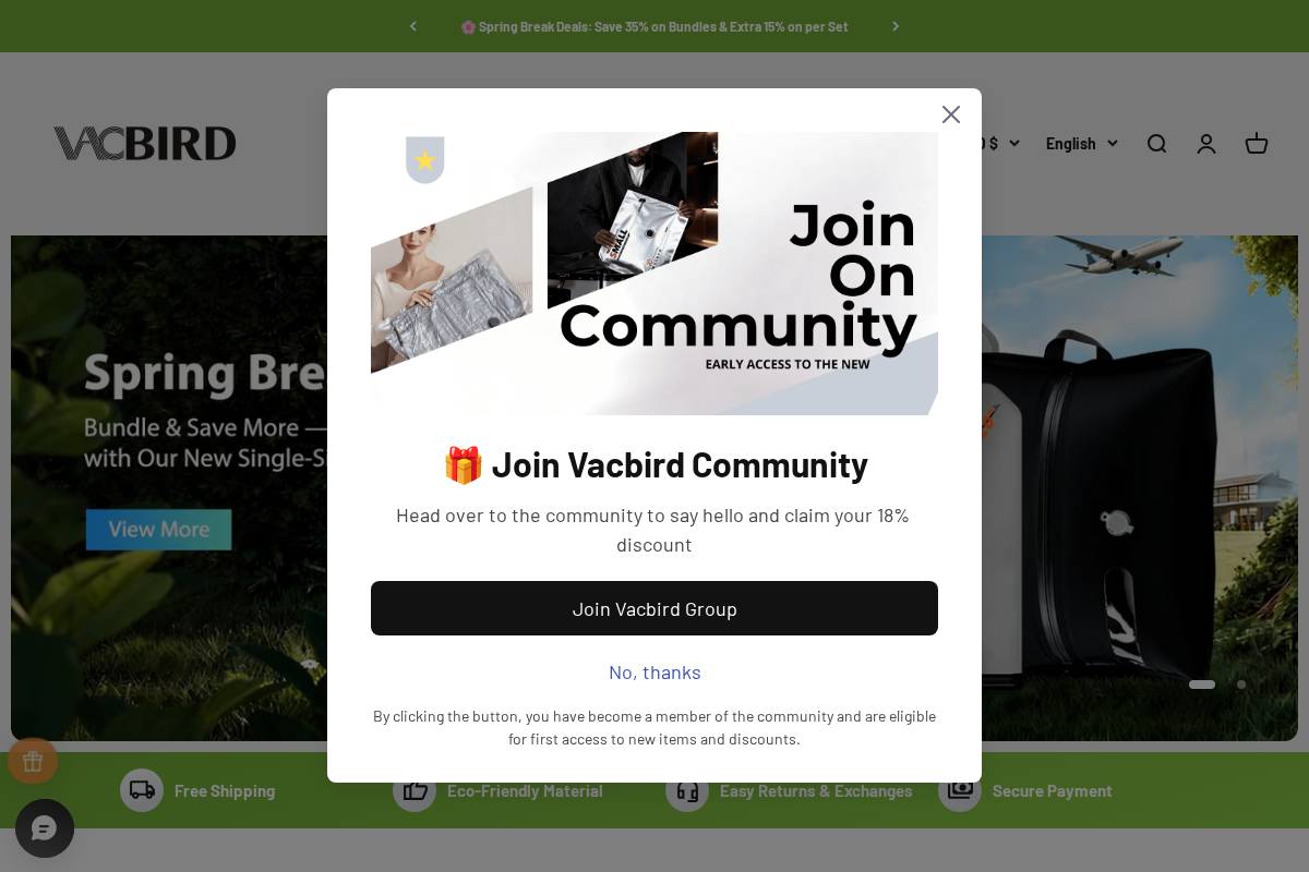 Vacbird homepage screenshot