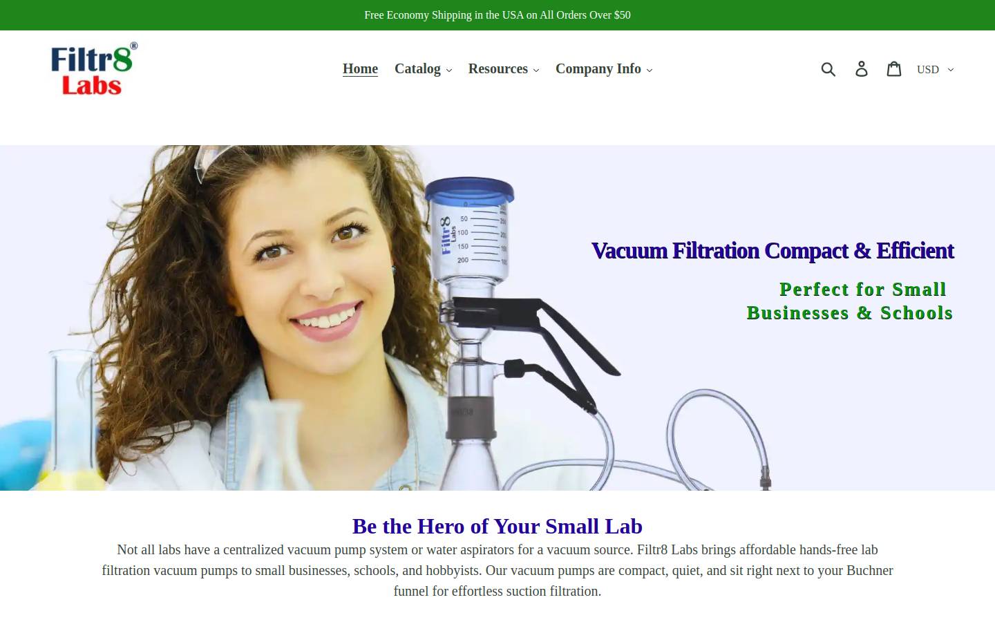vacuumfiltrationpump.com homepage screenshot