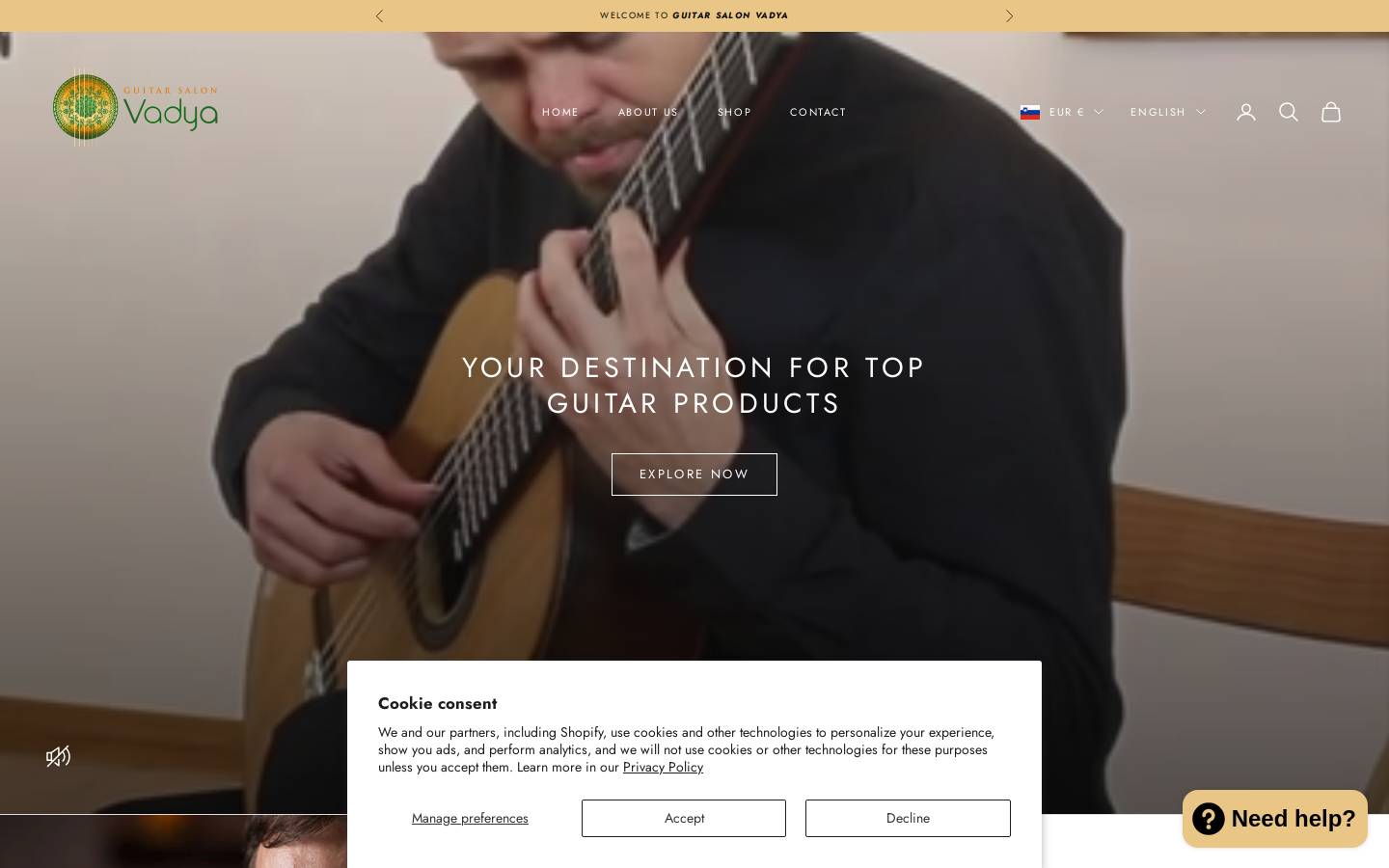 vadyaguitars.com homepage screenshot