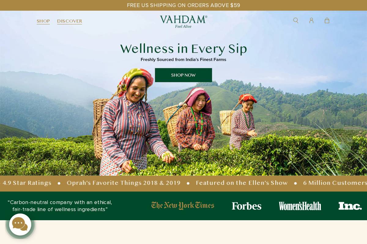 vahdam.com homepage screenshot