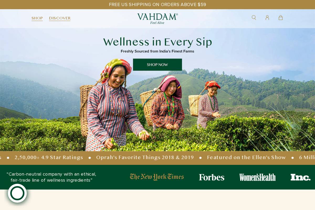 vahdam.in homepage screenshot