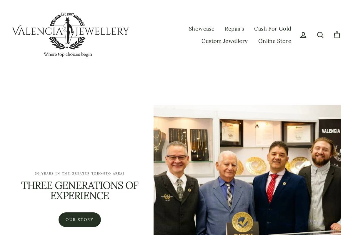 valenciajewellery.com homepage screenshot