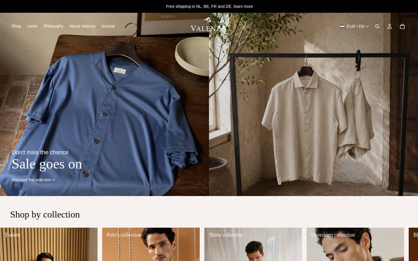 Valenza-shop homepage screenshot