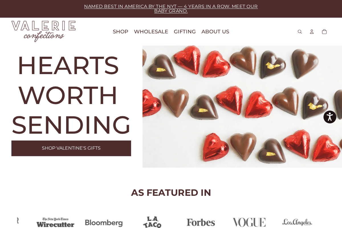 Valerie Confections homepage screenshot