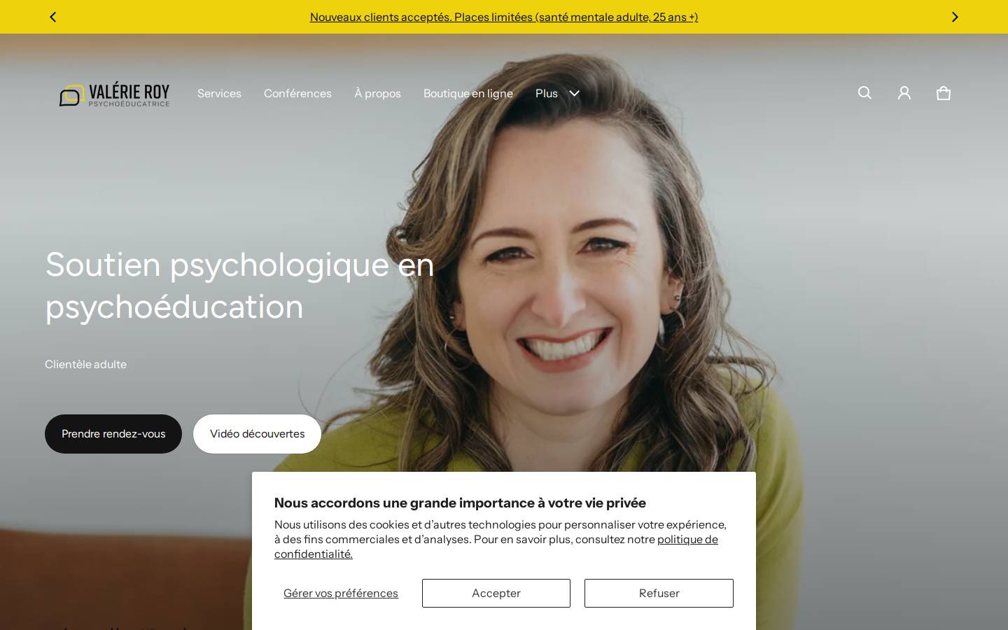 valerieroypsychoeducatrice.com homepage screenshot