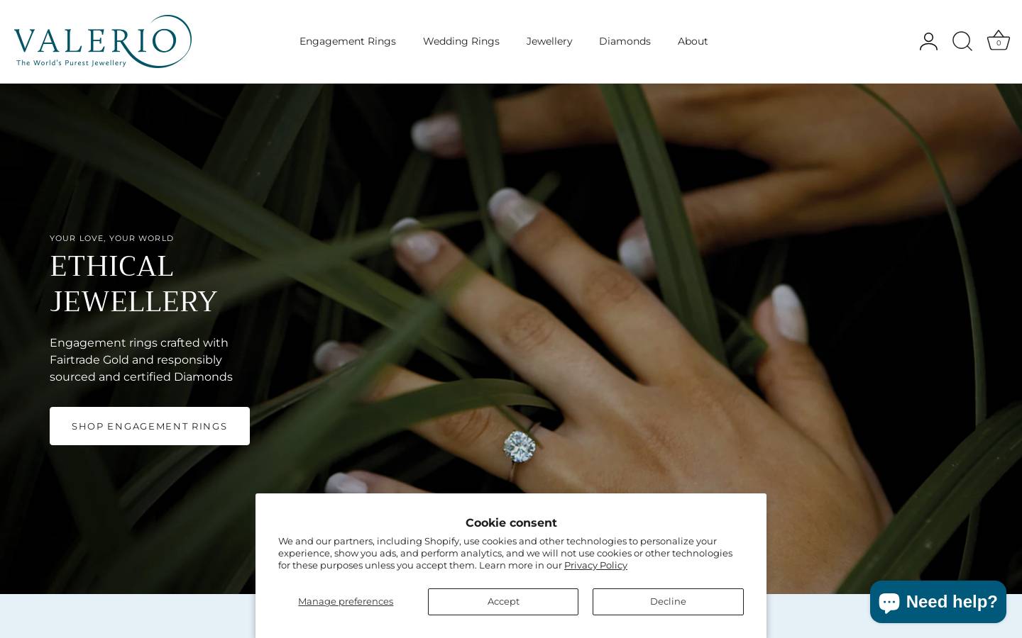 valerio-jewellery.com homepage screenshot