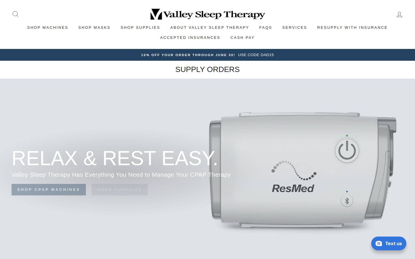 valleysleeptherapy.com homepage screenshot