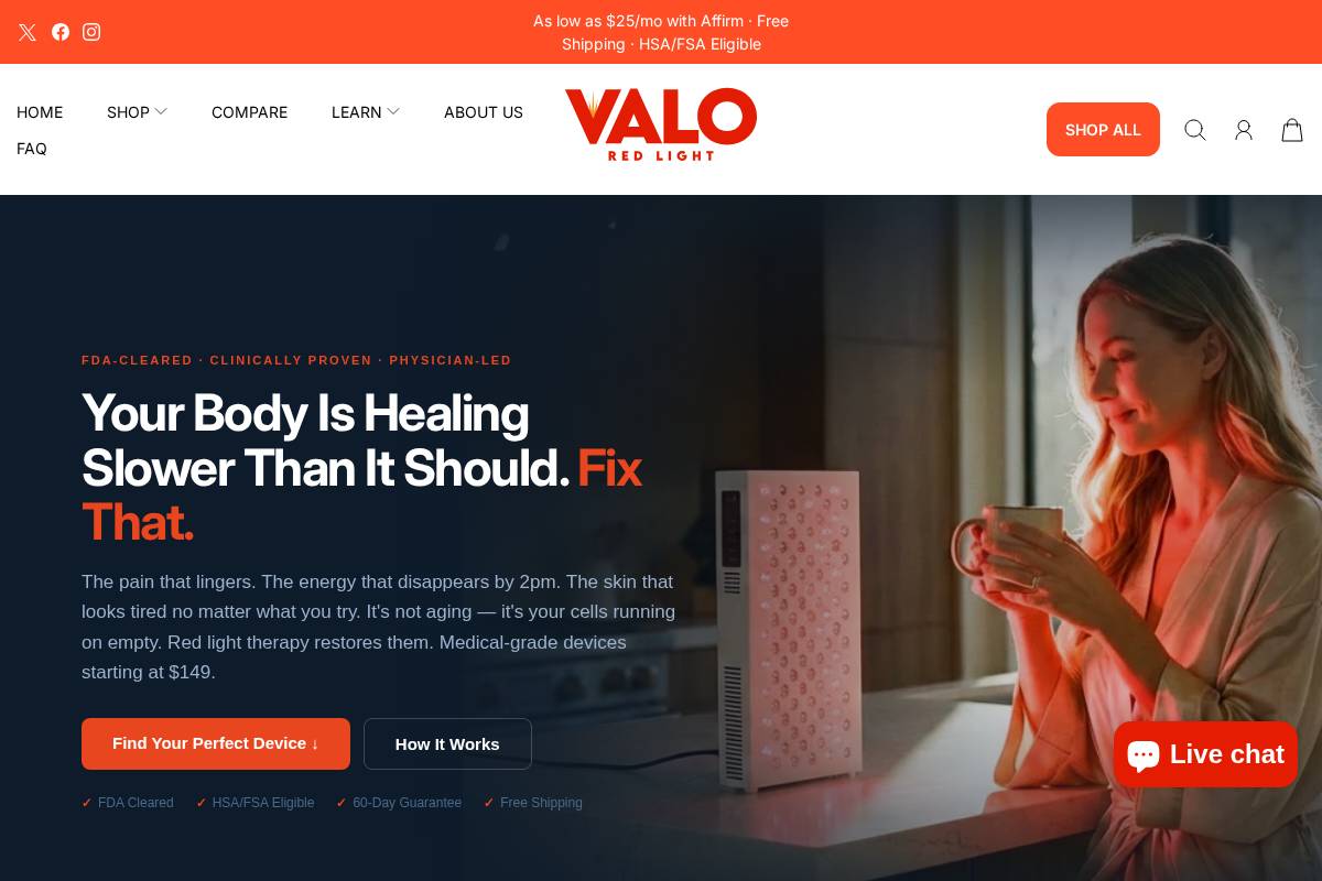 valoredlight.com homepage screenshot