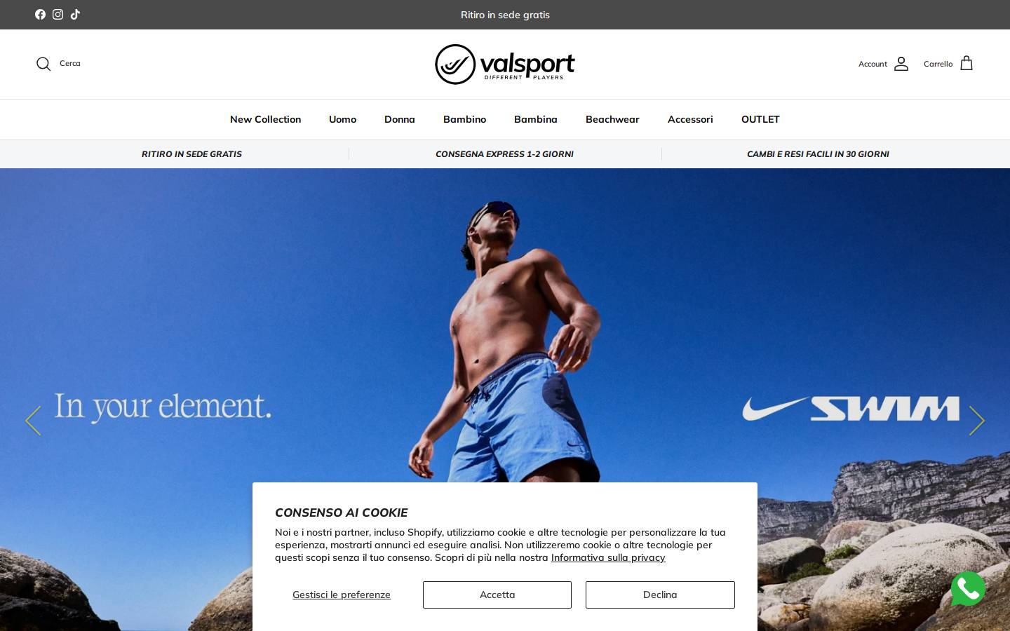 Valsport homepage screenshot