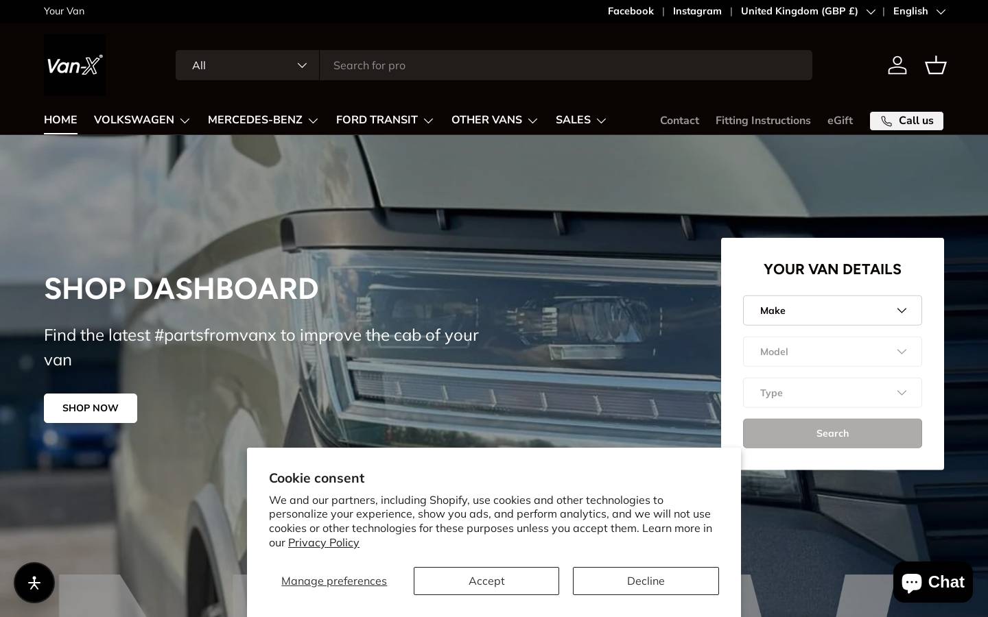 Van X homepage screenshot