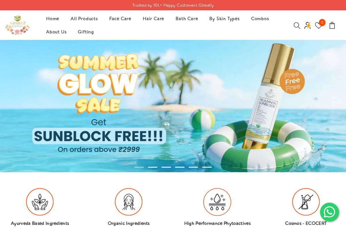 vanauraorganics.com homepage screenshot