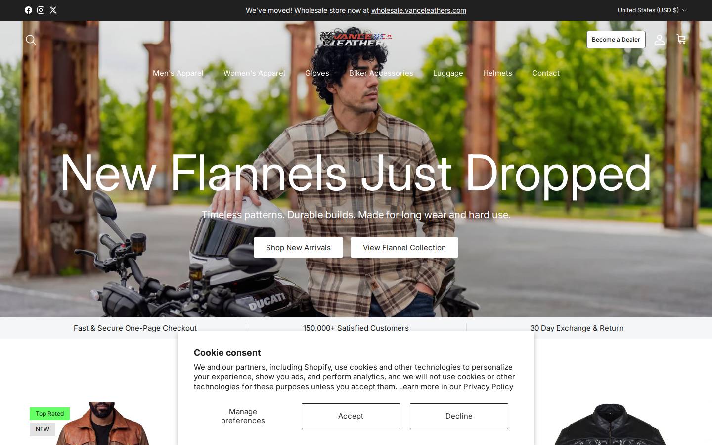 vanceleather.com homepage screenshot
