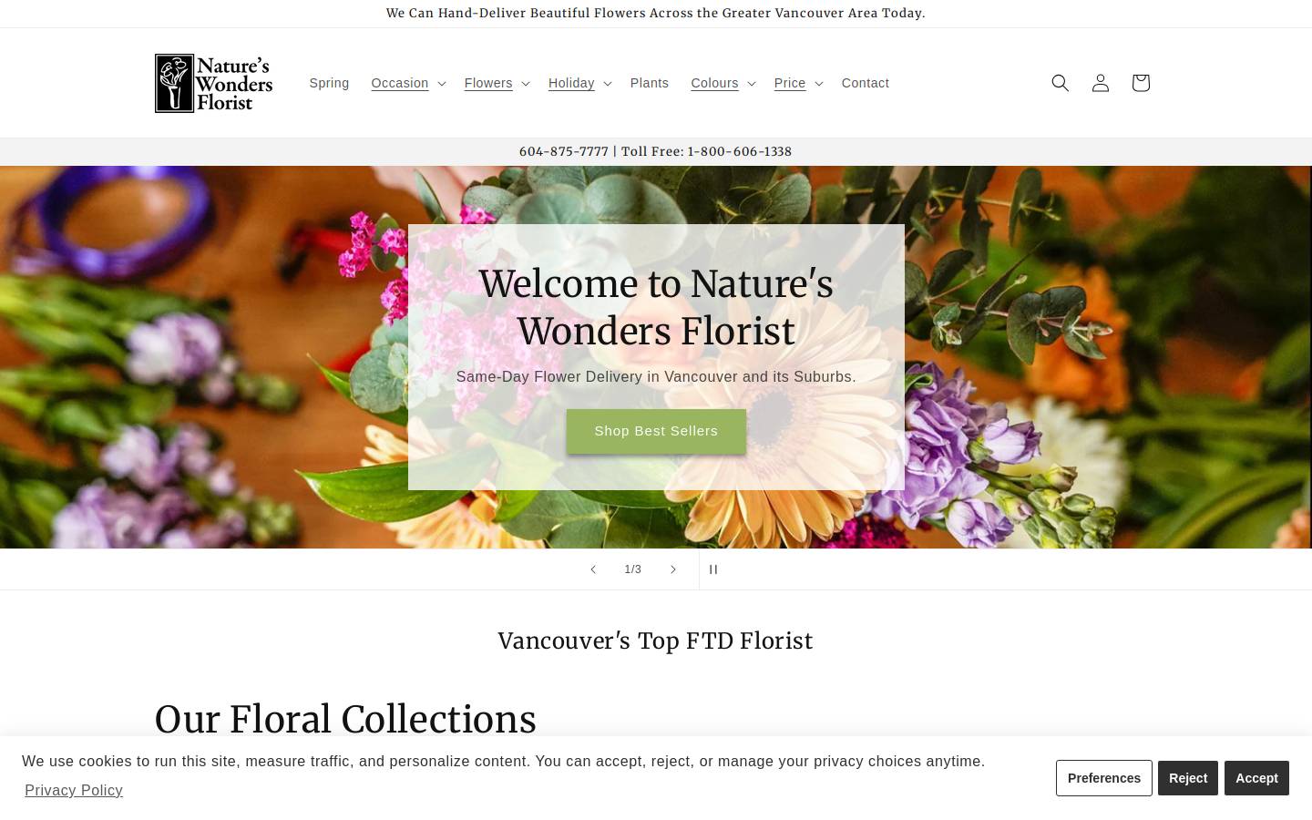 Nature's Wonders Florist homepage screenshot